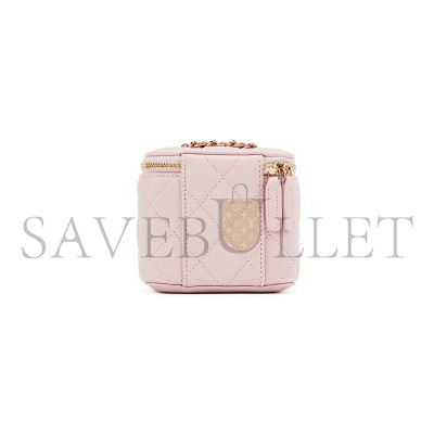 CHANEL LIGHT PINK QUILTED GRAINED CALFSKIN MINI VANITY WITH CHAIN GOLD HARDWARE AP2198 (11*8.5*7cm)